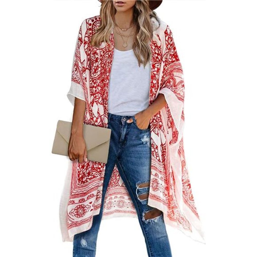 Women's Soft Boho Kimono Cardigans Beach Swimsuit Cover Ups